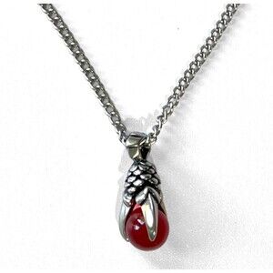 Red Crystal Ball Claw Pendant Necklace Talon Orb Fantasy Stainless Steel Mens